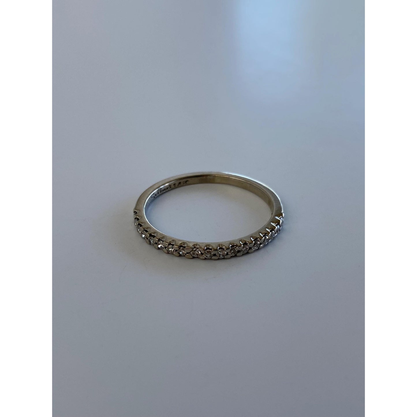 Vintage Solid 14k White Gold Diamond Wedding Ring Band - Size 7.75