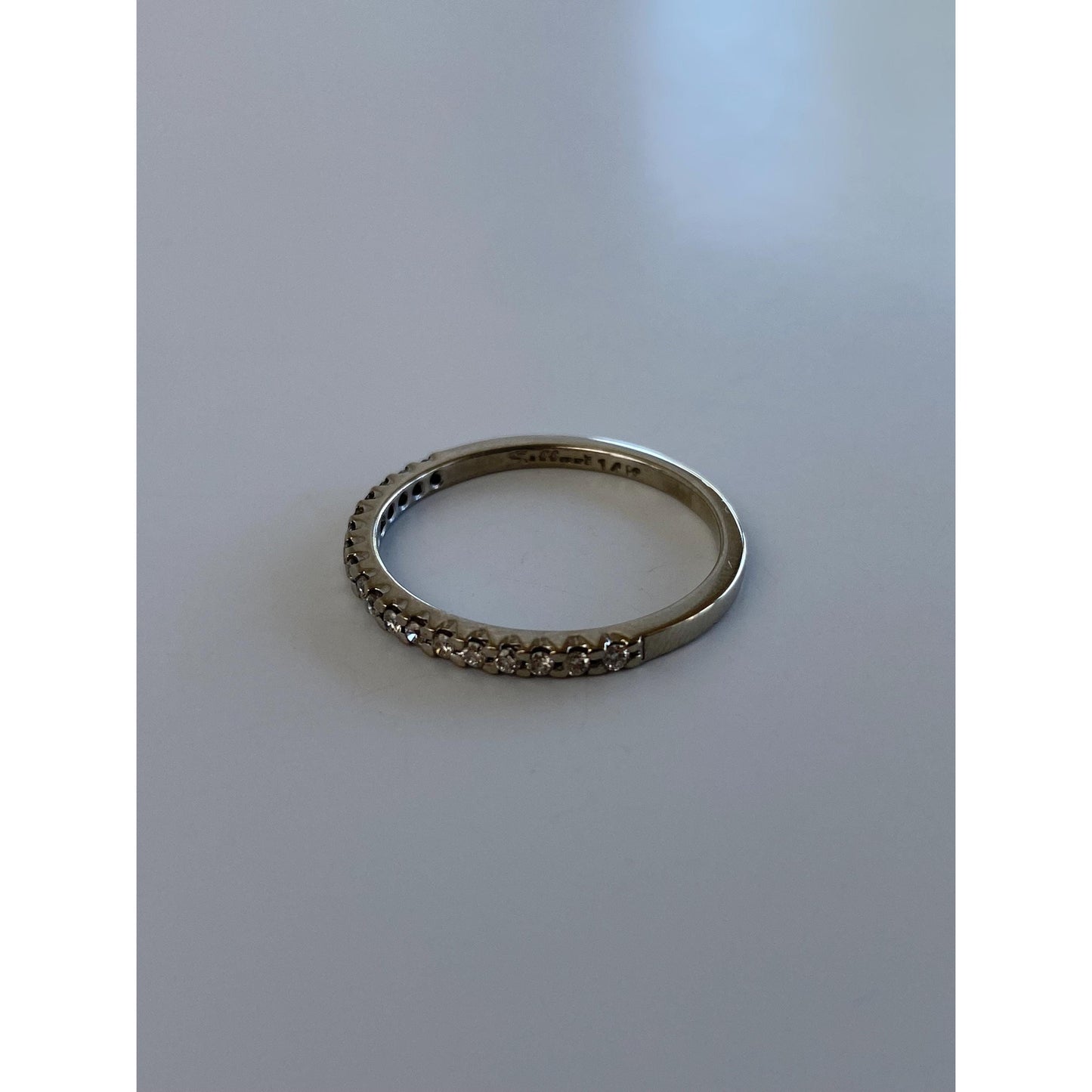 Vintage Solid 14k White Gold Diamond Wedding Ring Band - Size 7.75