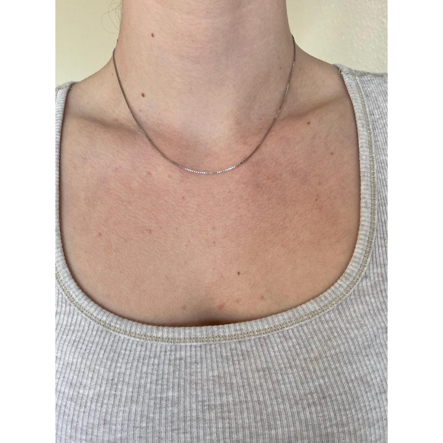 Vintage Solid 14k White Gold Box Chain Necklace - 16 inches