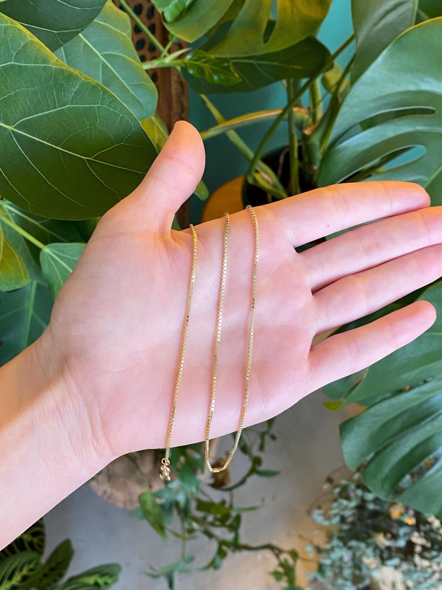 Vintage Solid 14k Yellow Gold Box Chain Necklace - 18.5 inches