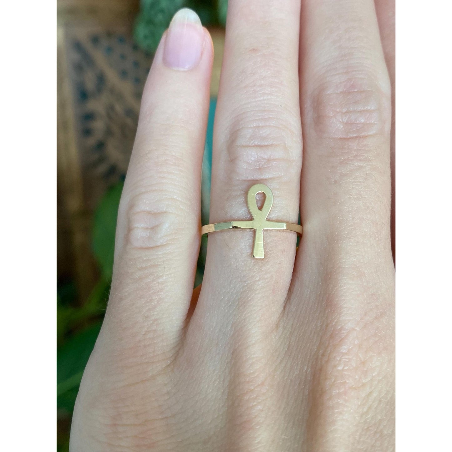 Vintage Solid 10k Yellow Gold Ankh Ring - Size 5.5