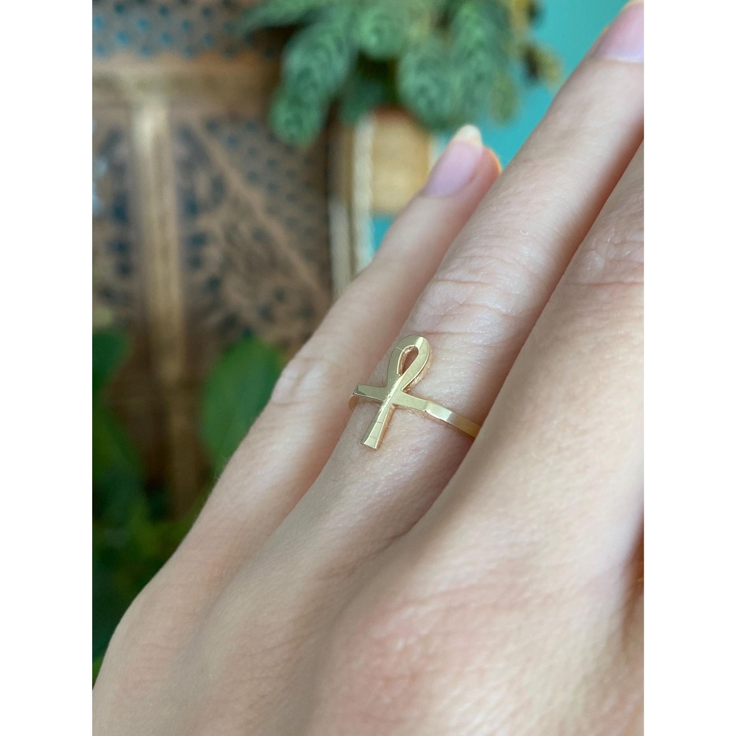 Vintage Solid 10k Yellow Gold Ankh Ring - Size 5.5