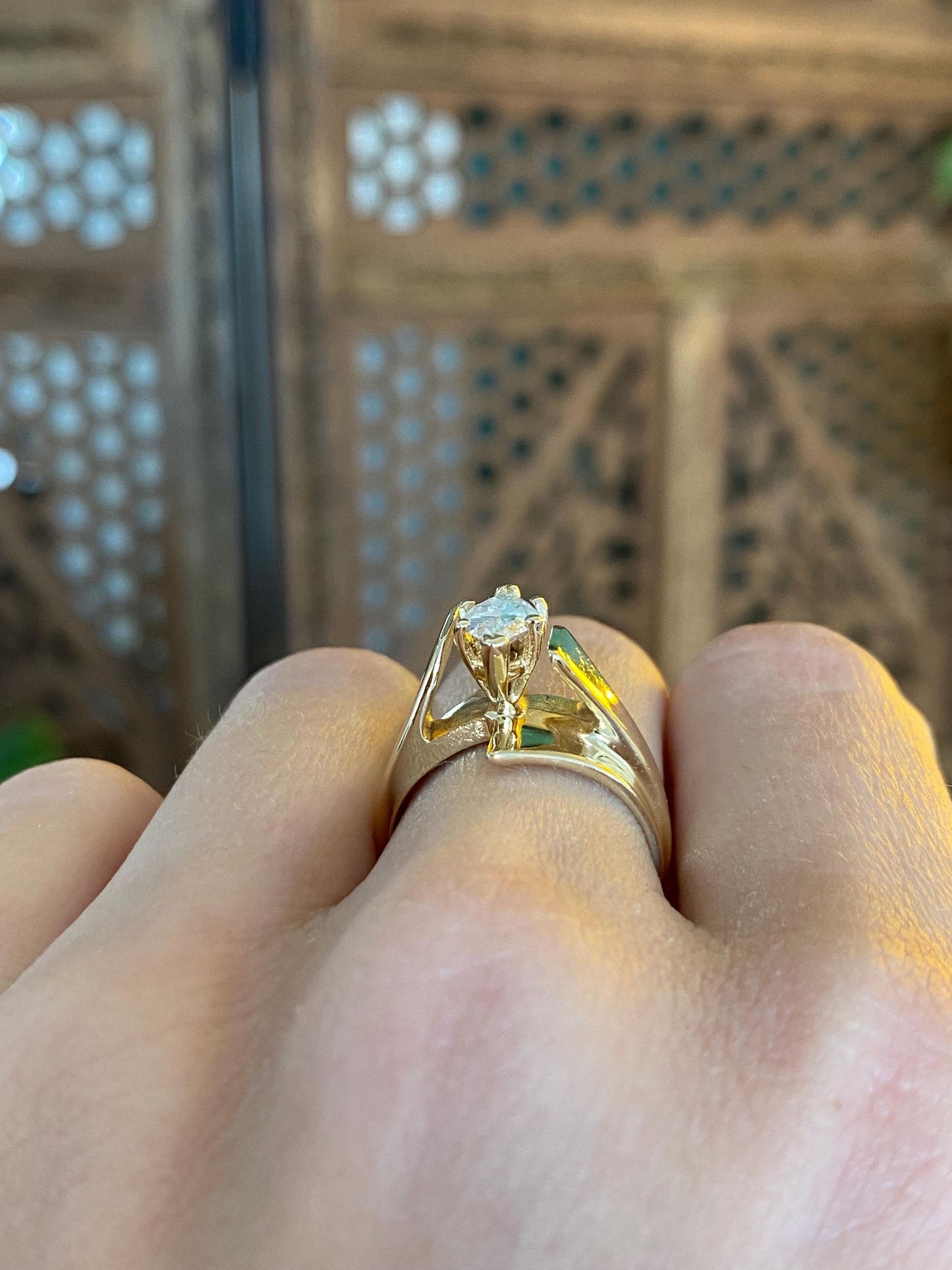 Vintage Solid 14k Yellow Gold Marquis Cubic Zirconia Ring - Size 6.25