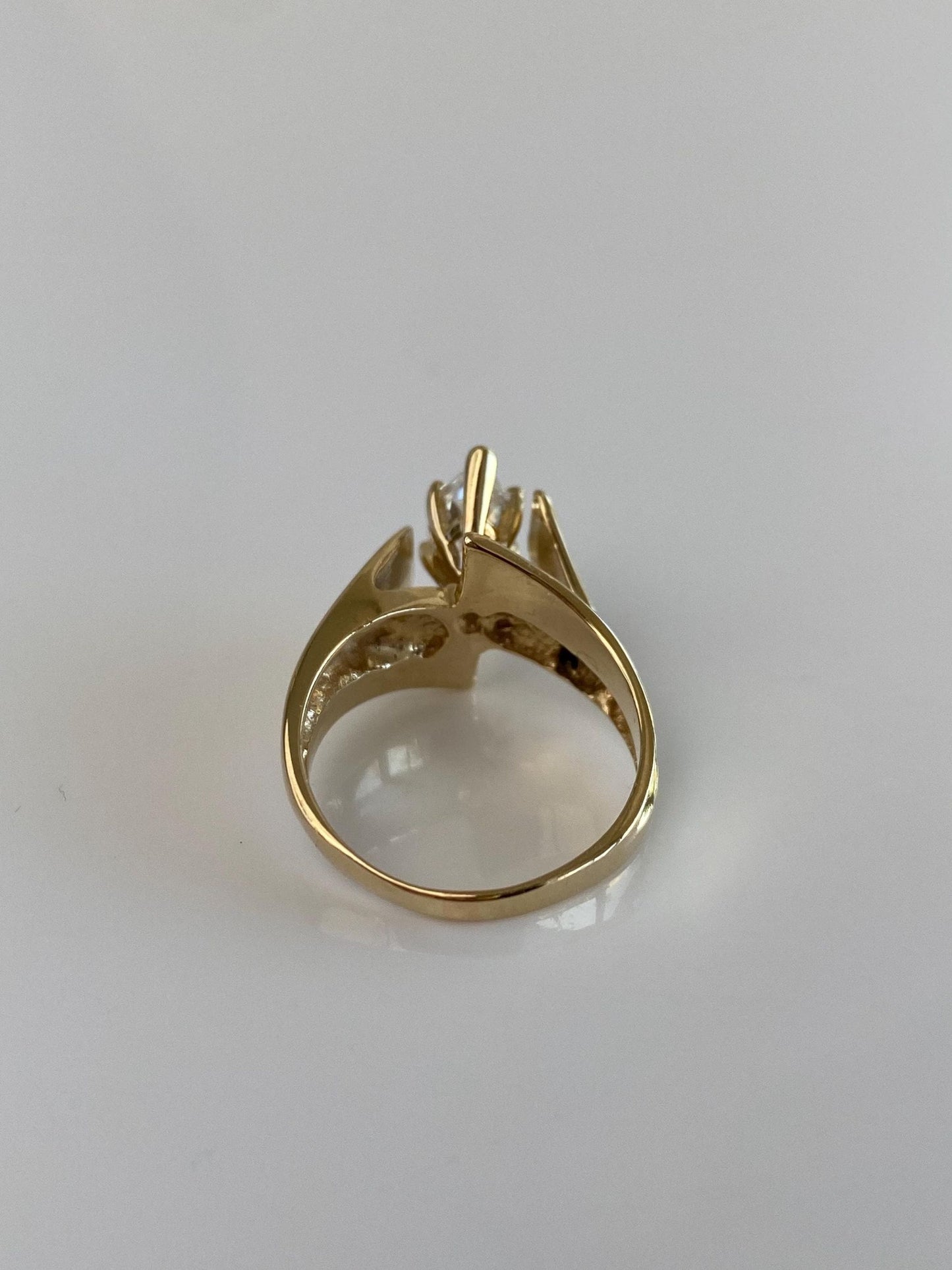 Vintage Solid 14k Yellow Gold Marquis Cubic Zirconia Ring - Size 6.25