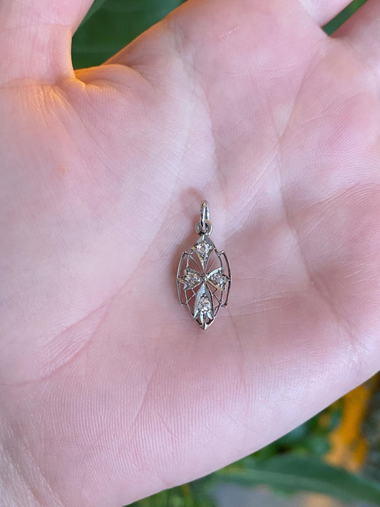 Vintage Solid Platinum & 14k White Gold Old Mine Cut Diamond Charm
