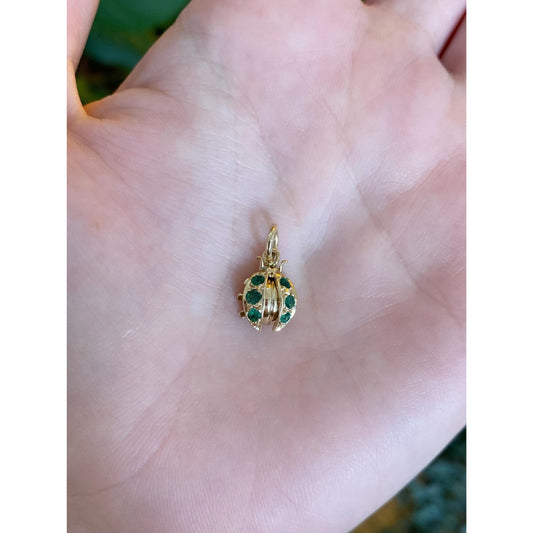 Vintage Solid 14k Yellow Gold Emerald Ladybug Charm