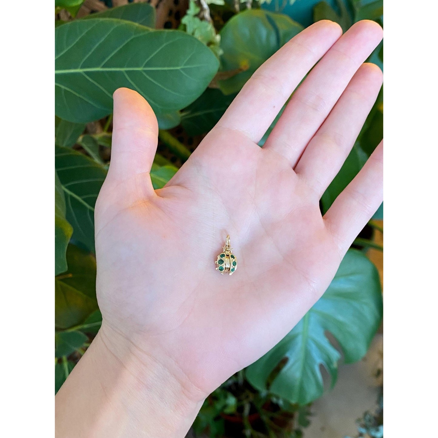 Vintage Solid 14k Yellow Gold Emerald Ladybug Charm