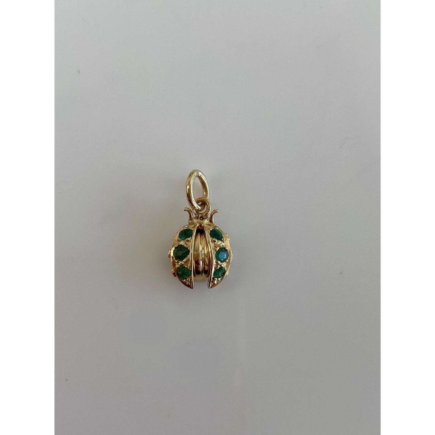Vintage Solid 14k Yellow Gold Emerald Ladybug Charm