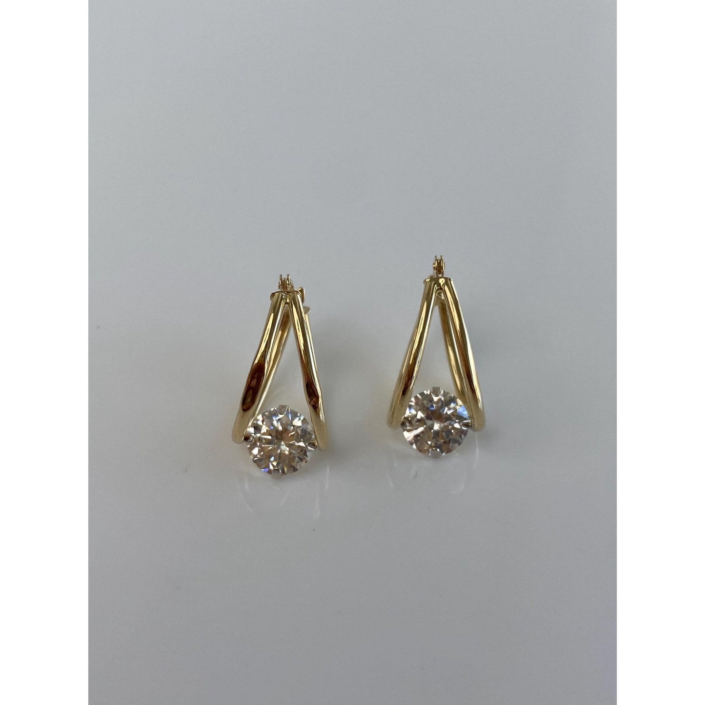 Vintage 14k Yellow Gold Cubic Zirconia Loop Hoop Earrings