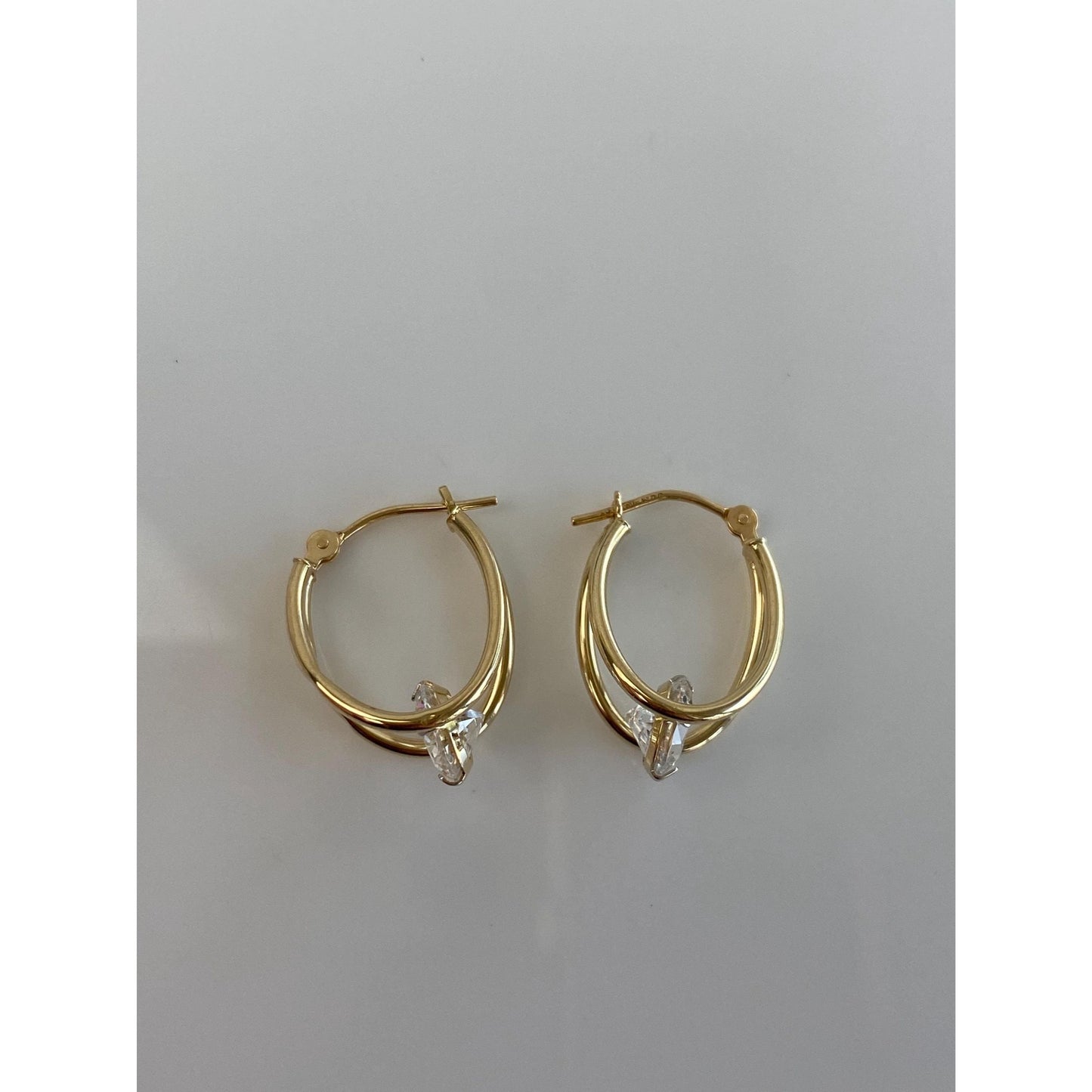 Vintage 14k Yellow Gold Cubic Zirconia Loop Hoop Earrings