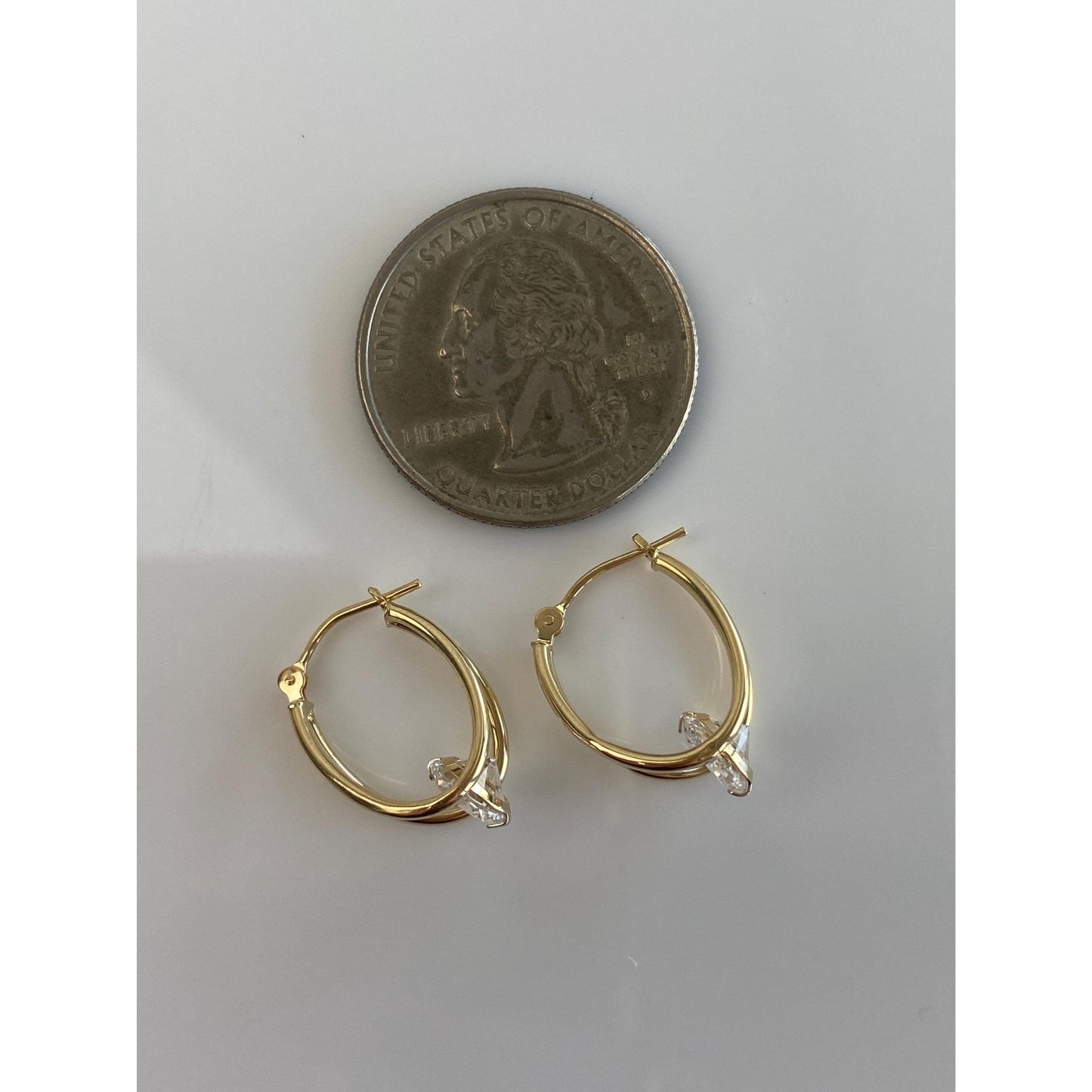 Vintage 14k Yellow Gold Cubic Zirconia Loop Hoop Earrings