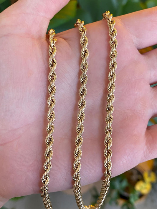 Vintage 14k Yellow Gold Long Rope Chain Necklace - 33.75 inches