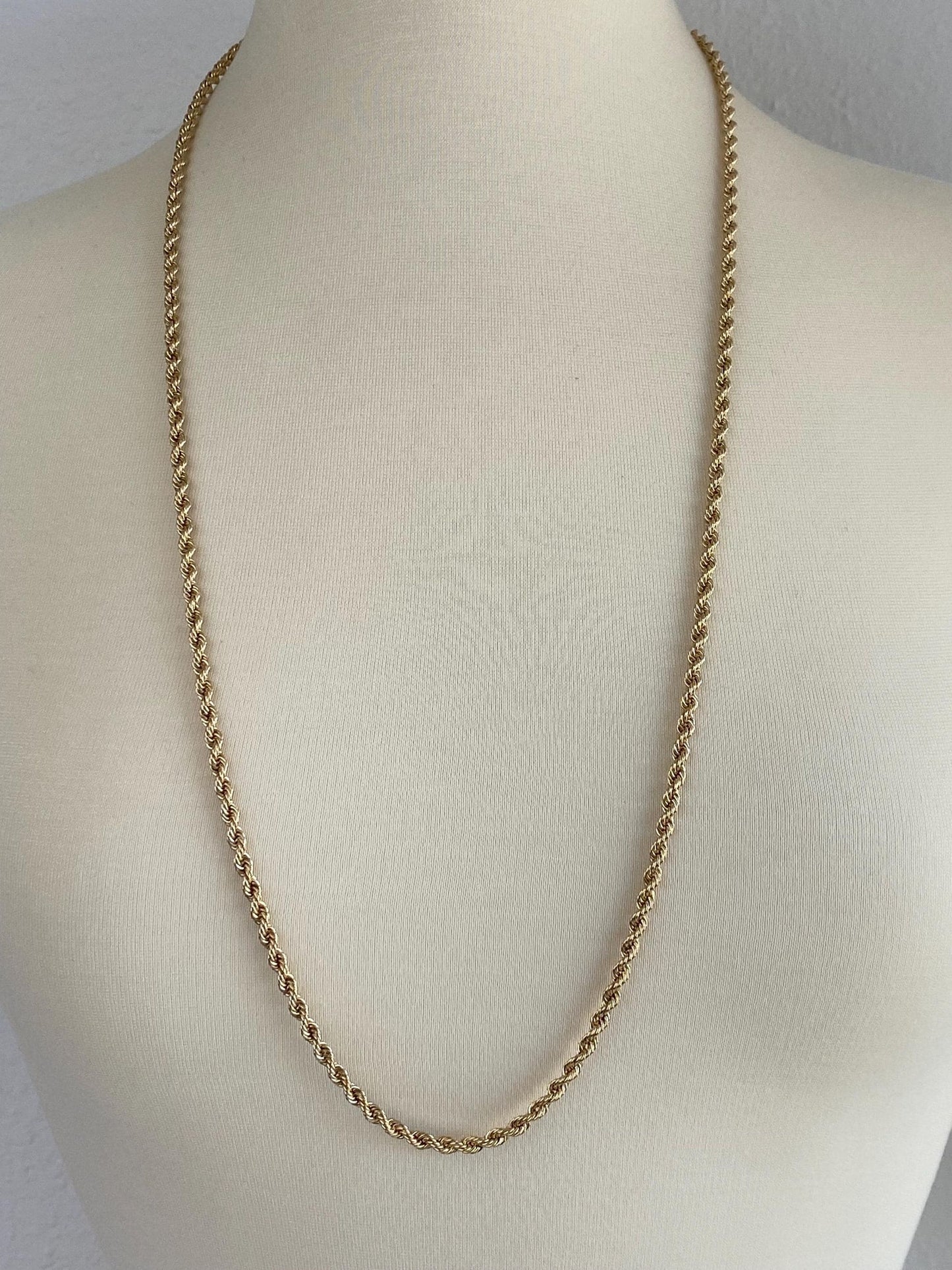 Vintage 14k Yellow Gold Long Rope Chain Necklace - 33.75 inches