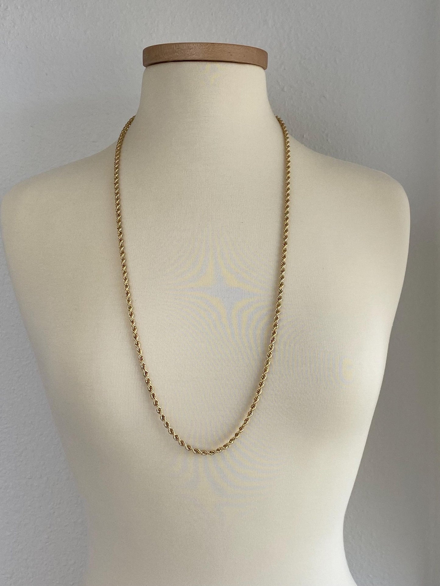 Vintage 14k Yellow Gold Long Rope Chain Necklace - 33.75 inches