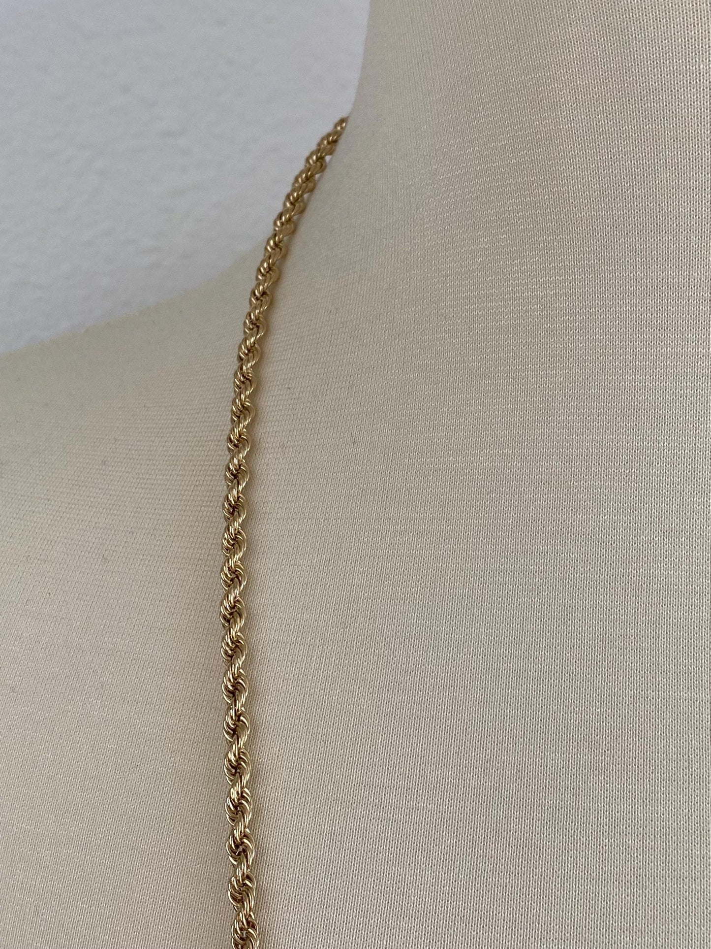 Vintage 14k Yellow Gold Long Rope Chain Necklace - 33.75 inches